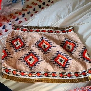 ZARA WOMAN Beaded and Sequined Tribal Beaded Mini Skirt, S